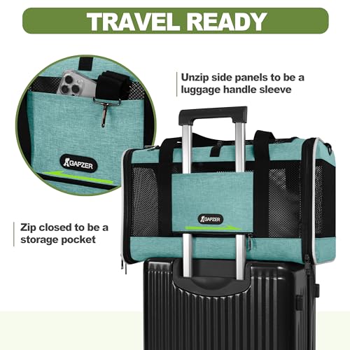 GAPZER Cat Carrier 18"x11"x11" TSA Approved Ventilated Top Open Softsided Pet Air Travel Bag, Small Animal Basic Crate Shih Tzu Dog Kennel Carry Case, 4-Mesh-Side Kitty Carry on up to 20lbs Teal - color: Turquoise