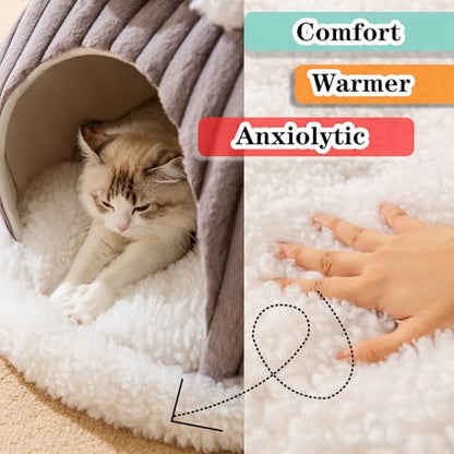 Cat Cave Bed for Indoor Cat - Cat Cave Beds with Machine Washable Slip Resistant Bottom,Kitten Bed,Pumpkin Cat Beds
