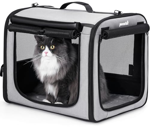 Pecute Dog Car Carrier Light Weight 19.7×16.9×14.8in, Dog Carrier Easy to Assemble, Dog Car Crate Portable and Breathable,Pet Carrier for Indoor and Outdoor, Dog Travel Crate with Curtain Gray - color: Gray, size: 19.7"L x 16.9"W x 14.8"H