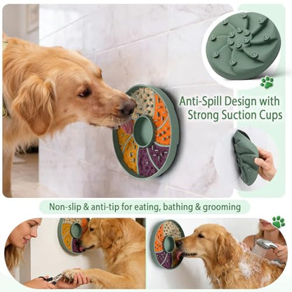 Slow Feeder Dog Bowl Silicone Suction Cup Anti Spill Dogs Cats Green | strong suction base prevents sliding, extends mealtime, reduces anxiety, textured surface, dishwasher safe - color: Green
