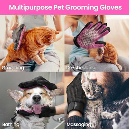 Pet Hair Remover Glove - Gentle Pet Grooming Glove Brush - Deshedding Glove - Massage Mitt with Enhanced Five Finger Design - Perfect for Dogs & Cats with Long & Short Fur - 1 Pack (Right-hand), Pink - color: Pink
