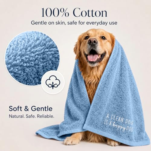 DAN RIVER Dog Towel - Pack of 1, 100% Cotton, 20x40, Ultra Soft 450 GSM, Super Absorbent & Quick Drying Towel for Dogs, Cats, and Other Pets, Riviera. - color: Riviera