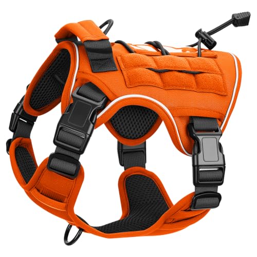 Heavy-Duty Tactical Dog Harness for Large Dogs, No Pull Adjustable Reflective Pet Vest with Molle System, K9 Military-Grade Control for Service Training, Outdoor & 10+ Breeds, Orange, Small - color: Orange, size: S: Neck: 14-18'', Chest: 20-24''