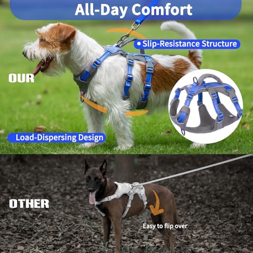 Huntboo Reflective Dog Harness with Handle, Escape Proof, No Slip, Breathable, Lightweight, Adjustable Lift Harness for Small, Medium, and Large Dogs Walking, Training, and Running Gear(Sea Blue,S) - color: Sea Blue, size: Small (Pack of 1)