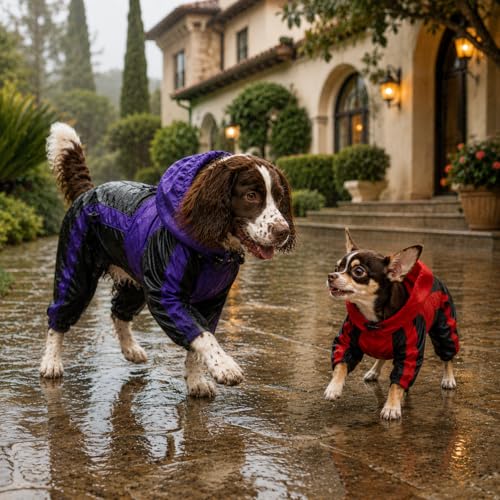 Lovelonglong Dog Hooded Raincoat, Small Dog Rain Jacket Poncho Waterproof Clothes with Hood Breathable 4 Feet Four Legs Rain Coats for Small Pet Dogs Purple S - color: Purple, size: S (Small Dog ~7lbs)