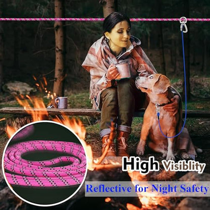 Dog Tie Out Cable for Camping, Adjustable 50/100ft Trolley Runner Cable for Two Dogs up to 300 lbs, Dog Lead Line with 360° Movable Clasp - size: 50ft for 2 dogs