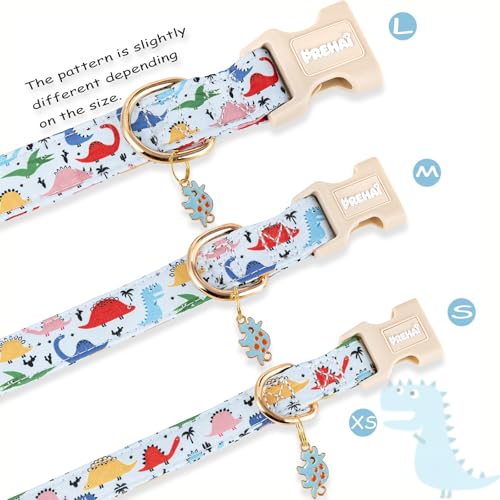 PREHAI Light Blue Dinosaur Dog Collar Funny Spring Summer Collars with Cute Dinosaurs Pattern for Boy Male Small Medium Large Dogs XS - color: Light Blue Dinosaur, size: XS
