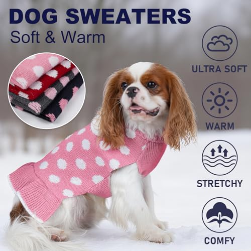 KYEESE Valentines Dog Sweater Dress, Warm Dog Sweaters for Small Dogs Girl Dogs Clothes, Pullover Cozy Knit Pet Apparel with Leash Hole, Pink Dot, M - color: 03# Polkadot (Pink), size: Medium (6-13lbs)
