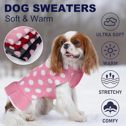 KYEESE Valentines Dog Sweater Dress, Warm Dog Sweaters for Small Dogs Girl Cats Dogs Clothes, Pullover Cozy Knit Pet Appare with Leash Hole, Pink Dot, S - color: 03# Polkadot (Pink), size: Small (3-6lbs)
