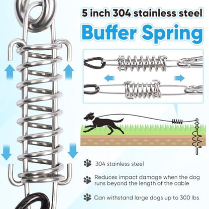 Heavy Duty Dog Tie-Out Cable and Stake for Yard Camping, with 30ft Heavy Duty Cable with Spring, for Small Medium Large Dogs up to 210 lbs, 360°Swivel Dog Run- No Tangle, Spiral Dog Stake (Black+30FT) - color: Black+30FT