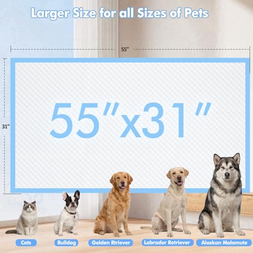 Puppy Pads XXXL 31"x 55" 40 Count,Pee Pads for Large Dogs & Multi-pet Families, Disposable Pet Training Pads for Doggie,Cat , Incontinence Underpads Ultra Absorbent & Quick-Dry, Leakproof Potty Pad - size: 31"x 55" Blue(40counts)