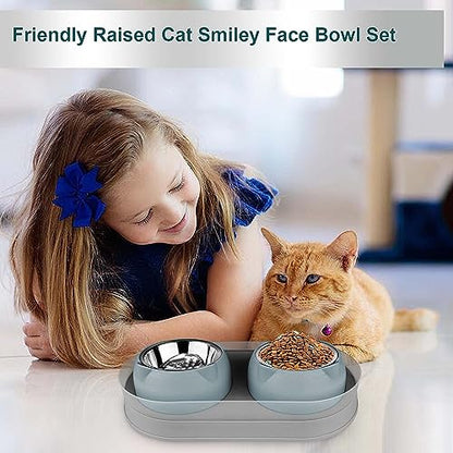 Elevated Raise Tilted Cat Food Bowls,with Stand Stainless Steel, Anti Vomiting, Double Cat Food and Water Bowl Set (Grayblue) - color: Grayblue