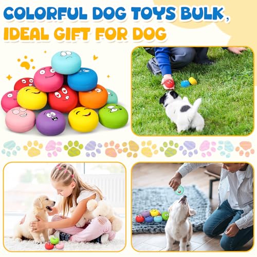 Hungdao 40 Pcs Bulk Dog Squeaky Toys Soft Rubber Latex Dog Toys Small Squeaky Balls Interactive Fetch Balls for Teething Small Pet Breeds Training(Funny Face)