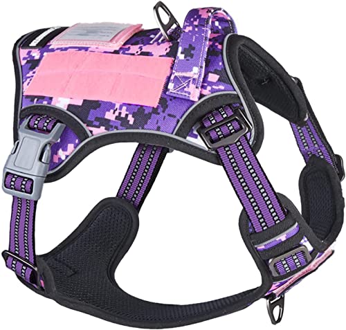 BUMBIN Tactical Dog Harness for Small Dogs No Pull, Famous TIK Tok No Pull Puppy Harness, Fit Smart Reflective Pet Walking Harness for Training, Adjustable Dog Vest Harness with Handle Purple Camo XS - color: Purple Camo, size: XS(Neck:11-12.5", Chest:14-