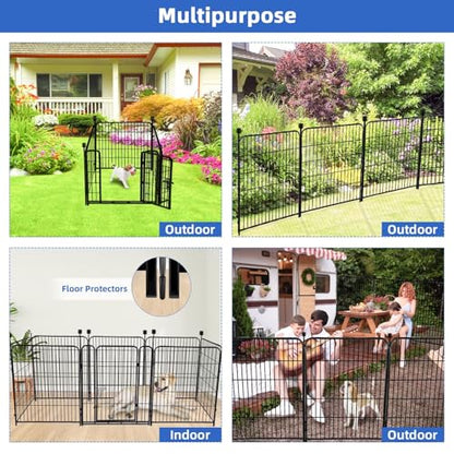 ADAVIN Tall Garden Fence with Gate, 48 in(H) 4 Panels Heavy Duty Iron Metal Fencing Border, Indoor or Outdoor Dog Playpen, Animal Barrier Fence, No Dig Fencing for Yard, Total 8.9 FT(L), Black - size: 4panels-48in(H)×8.9ft(L)