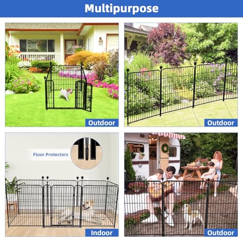 ADAVIN Tall Garden Fence with Low Threshold Door,54 in(H) 4 Panels Total 8.8 Ft(L) Fencing for Dogs, Garden Fence Animal Barrier, Black Iron Metal Heavy Duty Dog Fence Outdoor for Yard - size: 4panels-54in(H)x8.8ft(L)