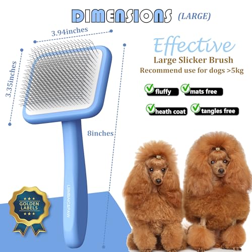 Dog Slicker Brushes for Poodles,Doodles,Goldendoodles,Bernedoodle.Dog Brushes for Thick Long Curly Fur Deshedding,Fluff,Grooming.Remove Loose Fur Quick Easy.Long Pin Slicker Brush.Wooden(Large) - color: Blue