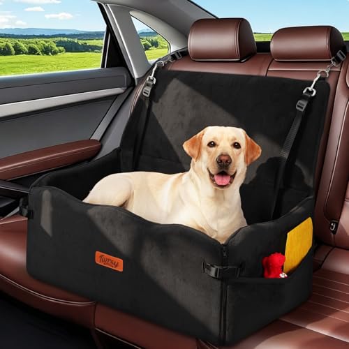 Large Dog Car Seat, Dog Car Bed for Large Dogs Under 60 lbs or 2 Small Breeds, Comfortable Pet Booster Seat with Soft Foam Thick Cushion, Detachable & Washable Pet Bed for Backseat, Black - color: Black, style: For Large Dogs Under 60 lbs
