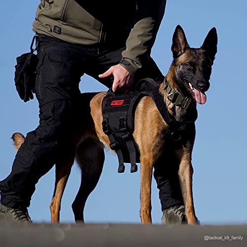 OneTigris Tactical Large Dog Harness, 5X Metal Buckled No Pull Service Dog Harness Vest with Hook & Loop Panels, Military Heavy Duty Dog Vest for Walking Hiking Training - color: Black, size: L
