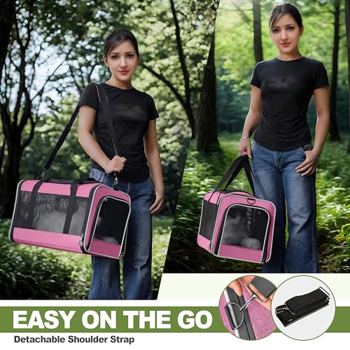 GAPZER Cat Carrier 18x11x11 Delta Airline Approved, Easy Load Soft Pet Plane Travel Bag 15 pounds, Teacup Dog Crate 12 lbs, Yorkie Kennel Carrying Case, Kitten Toy Poodle Mesh Cage up to 20lbs Pink - color: Pink