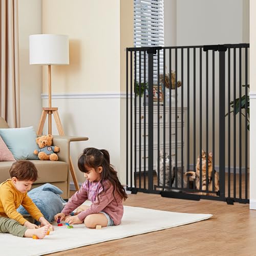 51'' Extra Tall Cat Gate 30-49.2'' Wide for Doorways Hallways, Pressure Mounted Pet Barrier Dog Gates No Drilling Auto Close, Cat Fence Indoor Climb Proof (Black) - size: 30''-49.2''Wide