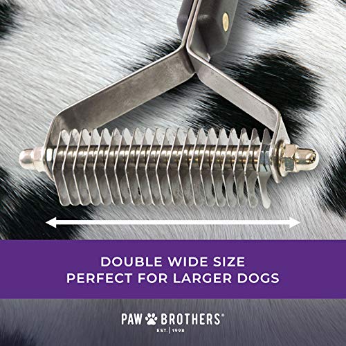 RYAN'S PET SUPPLIES Paw Brothers 20 Blade Medium Double WideDematting Undercoat Rake for Dogs and Cats, Professional Grade, Dog Shedding Brush, Stainless Steel Blades, Rounded Gentle Teeth - size: 20 Blade Medium