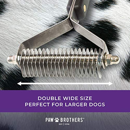 RYAN'S PET SUPPLIES Paw Brothers 20 Blade Medium Double WideDematting Undercoat Rake for Dogs and Cats, Professional Grade, Dog Shedding Brush, Stainless Steel Blades, Rounded Gentle Teeth - size: 20 Blade Medium