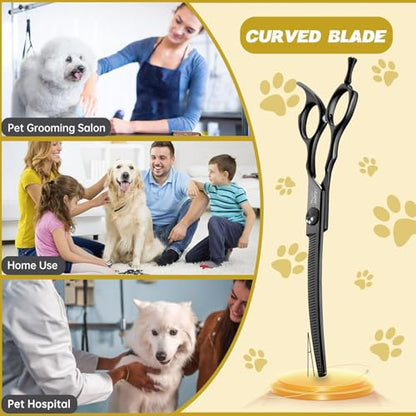 JASON Dog Thinners for Grooming - 7" Down-curved Blender Scissors, Japanese 440C Stainless Steel Dog Grooming Thinning Shears with Adjustable Screw Black - style: Down-curved Thinning Black