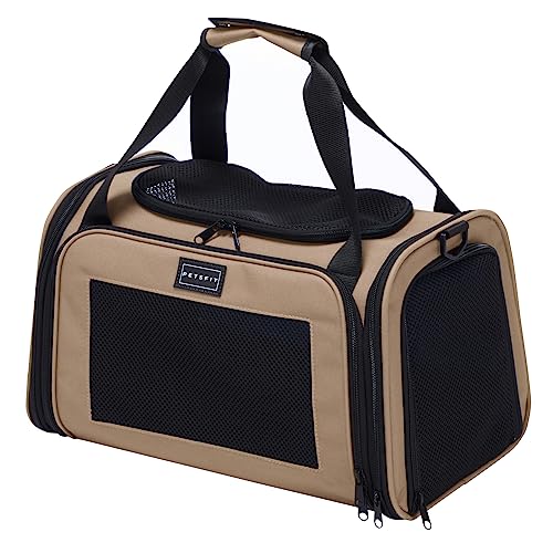 PETSFIT Pet Carrier for Cat, Small Dogs, Dog Carrier Airline Approved, TSA Approved Soft Cat Carrier for Travel, Small Animal Carrier for Pets Under 12 Lbs, Khaki - color: Khaki, size: Medium