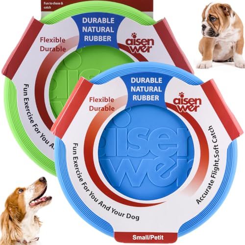 Dog Flying Disc - Durable Rubber Dog Toy for Fetch - Interactive Lightweight Flyer Dog Toys for Outdoor Playtime - Safer Disc for Healthy Activity - for Small/Medium Dogs 2 Pack
