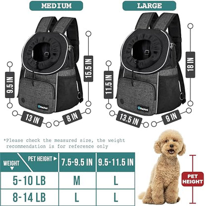 PetAmi Adjustable Dog & Cat Chest Carrier Backpack, Ventilated for Hiking & Camping, Small to Large Pets Up to 15 lbs, Dark Gray - color: Dark Gray, size: Large (15.5x9x18)