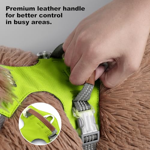 No Pull Dog Harness – Adjustable Reflective Nylon Vest for Small Medium Large Dogs, Escape Proof Training Harness with Leather Control Handle, Lightweight Aluminum Hardware (Green, M) - color: Green, size: M