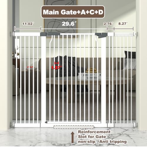 41" Extra Tall Cat Gate for Doorway, 49.2-54.7 Metal Pet Baby Safe Gate, Extra Wide Pressure Mounted Child Door with Expansion Kit, No Drilling No Climb Cat Fence Indoor, Tall Dog Gate, White - size: 49.2-54.7''W