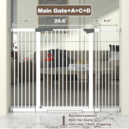 41" Extra Tall Cat Gate for Doorway, 49.2-54.7 Metal Pet Baby Safe Gate, Extra Wide Pressure Mounted Child Door with Expansion Kit, No Drilling No Climb Cat Fence Indoor, Tall Dog Gate, White - size: 49.2-54.7''W