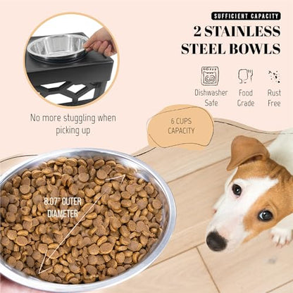 AVERYDAY Elevated Dog Bowls, 4 Height Adjustable Stand for Medium and Large Dogs, Raised Dog Feeder Holder with 2 Stainless Steel Food and Water Bowls, Anti-Slip Base Tall Feeding Station - color: Black stand + 2 food bowls, size: Large