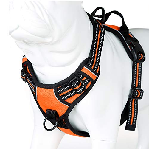 JUXZH Truelove No Pull Dog Harness with Easy Control Handle and 2 Leash Attachments,Reflective Adjustable Pet Vest - color: Orange, size: Large (Pack of 1)