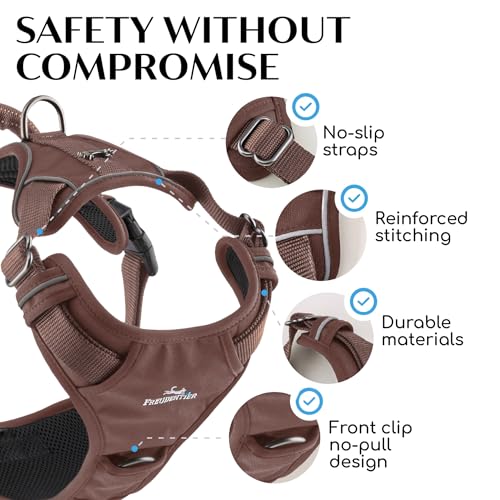 Freudentier No Pull Dog Harness with Handle – Soft Breathable Mesh Padding, Front & Back Clips, Adjustable & Reflective Front Range Harness for Small, Medium & Large Dogs (Chocolate, S) - color: Chocolate, size: S