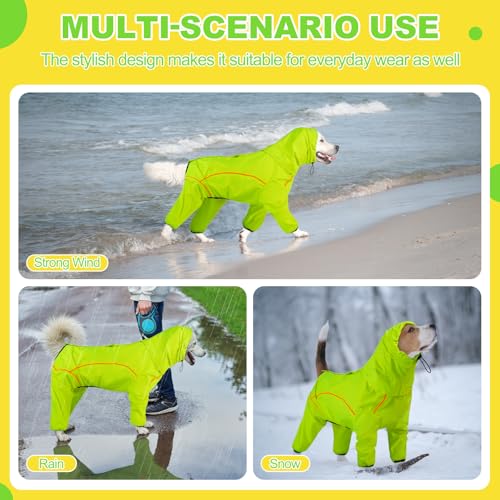 Dog Raincoat, Waterproof Dog Rain Jacket with Removable Hood，Adjustable 4 Legs Pet Poncho with Leash Hole，Reflective Stripe Hooded Snowproof Windproof Clothes for Small to 3X-Large Dogs, L - color: Green, size: L