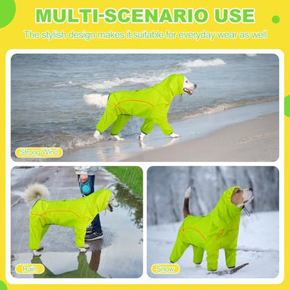 Dog Raincoat, Waterproof Dog Rain Jacket with Removable Hood，Adjustable 4 Legs Pet Poncho with Leash Hole，Reflective Stripe Hooded Snowproof Windproof Clothes for Small to 3X-Large Dogs, 2XL - color: Green, size: XXL