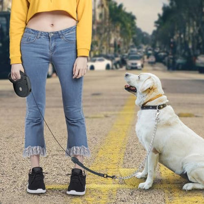 Idepet Heavy Duty Retractable Dog Leash for Small and Medium Dogs, Anti-Chewing Steel Chain Design,360 DegreeTangle-Free,Break and Lock System,26ft Leash Dog Walking (Black, Round Rope) - color: Black