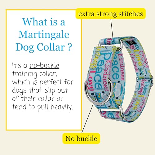 Country Brook Petz - HossFit Jr Wide Martingale Dog Collar - Groovy Collection Featuring Far Out Designs (Love and Peace, Large) - color: Love and Peace, size: Large (Pack of 1)