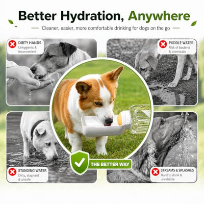 Dog Water Bottle with Food Container, 32oz Leak-Proof 3-in-1 Portable Dog Travel Water Bottle with 10oz Food Storage, Twist Dispensing Pet Water Dispenser for Walking Hiking Camping, White