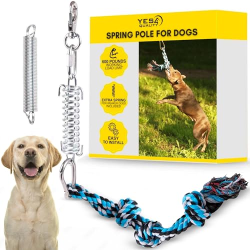 YES4QUALITY Flirt Pole for Dogs, 2 Durable Spring Poles with Strong Dog Rope Toy, Heavy Duty Lure Pole for Dogs of Any Size, Dog Toy for Fun Obedience Training & Exercise, Pull & Tug of War Toy - size: Spring Pole