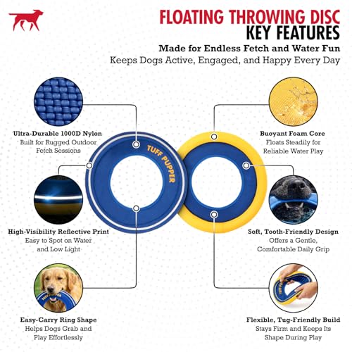 Tuff Pupper Floating Dog Frisbee Toy | Fetch Only Not a Chew Toy | Soft Foam Fetch Disc | High-Visibility Water & Snow Play | Gentle on Teeth | Lightweight Durable Outdoor Flying Toy - color: Floating Ring Toy