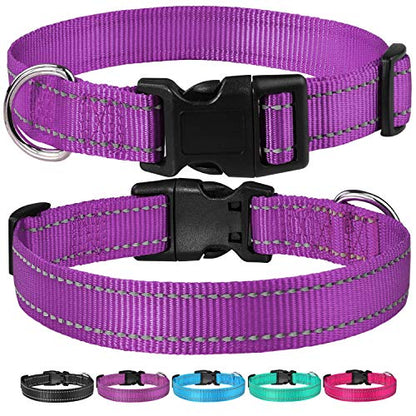 Reflective Dog Collar with Buckle Adjustable Safety Nylon Collars for Small Medium Large Dogs, Purple XXS - color: Purple, size: XX-Small :Width 3/8",Neck 8-12"