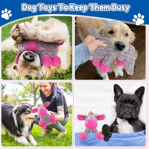 loncoldy Plush Chew Toys for Large Dogs, Tough Crinkle Stuffed Animal Squeaky Interactive Toys for Small Medium Large Dogs, Keep Them Busy, Big Pet Toys - color: gray & pink