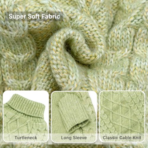 KYEESE Dog Sweater Warm Pet Coats with Classic Cable Knit Long Sleeve Knitwear Dogs Clothes, Turtleneck Stretchy Dog Sweater for Small Dogs, Green, Small - color: 10# Green, size: Small (6-9lbs)