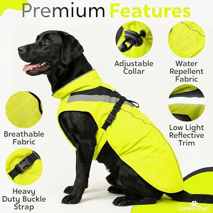 Waterproof Dog Rain Coat, Reflective Safety Strips & Leash Hole – Lightweight Adjustable Jacket for Medium Breeds - M, Yellow - color: Yellow, size: Medium