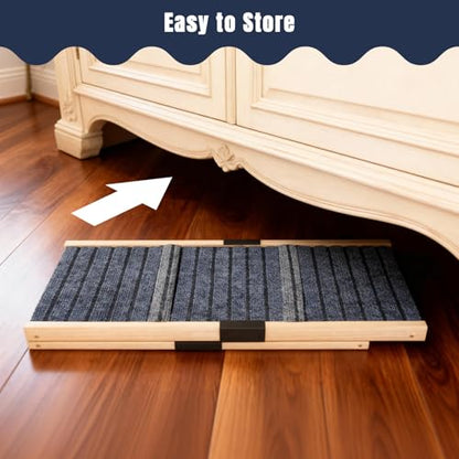 Adjustable Wooden Dog Ramp for Small Dogs, 27.6" Long x 11.8" Wide Portable Pet Ramp for Couch, Sofa, Anti-Slip Carpet, Lightweight Foldable Indoor Outdoor Travel Dog Ramp
