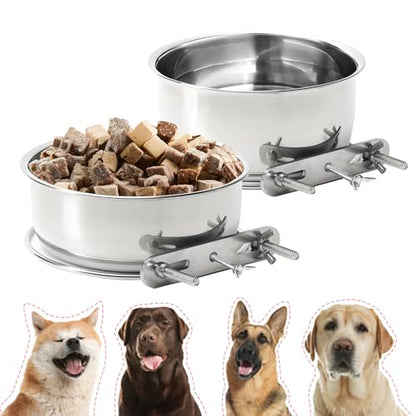 Large 2 Packs Hanging Water Bowls for Dog Crate Stainless Steel Kennel Water Bowl No Spill Adjustable Dog Water Dish for Medium Large Dogs Huge Pets (7.1 * 4.3”& 6.3 * 2.3”) - size: 2 packs 7.1 * 4.3" & 6.3 * 2.3"